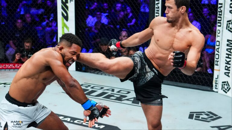 Usman Nurmagomedov kicks Archie Colgan