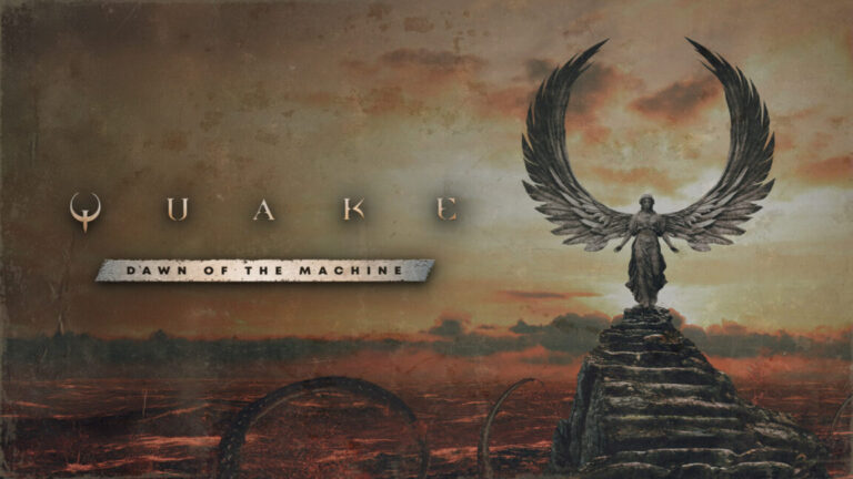 New official 30th anniversary Quake mission pack adds new maps and mechanics A brown logo with a statue with angel wings