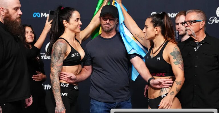 Cops & Rubbers: Norma Dumont has SKYN in the game for UFC Vegas 121 staredowns Cops & Rubbers: Norma Dumont has SKYN in the game for UFC Vegas 121 staredowns
