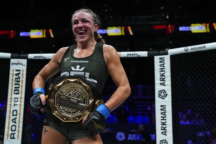 Jena Bishop Survives Near-Finish, Upsets Liz Carmouche to Claim Gold Jena Bishop PFL Chicago