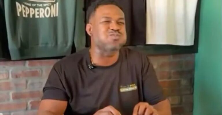 Video! Jones calls for Cormier’s help during exhausting pizza eating challenge